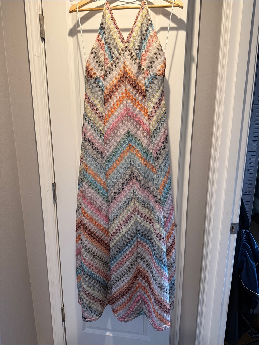 Multi-Color Chevron Maxi Dress with V-Neck